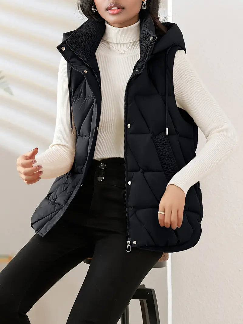Reyna Women's Quilted Puffer Gilet – Soft-Touch Viscose with Detachable Hood