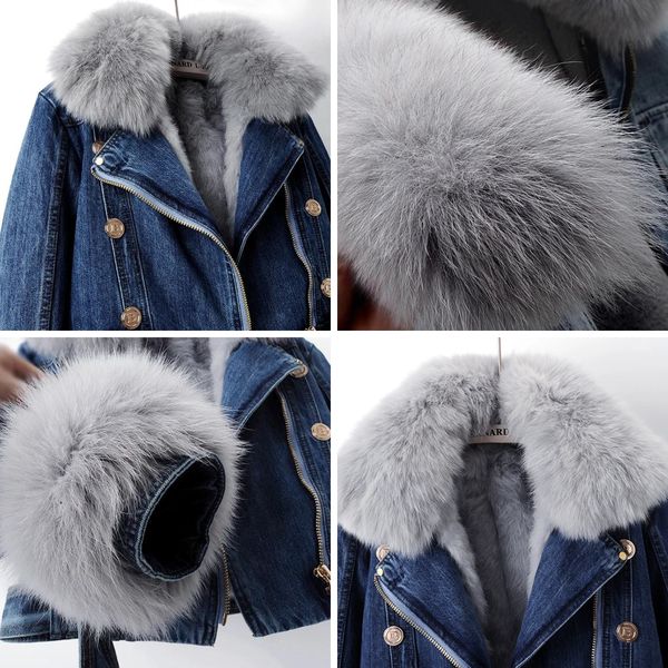 Jolene Fur-Lined Women's Denim Jacket – Cropped Coat with Removable Fox Fur Collar