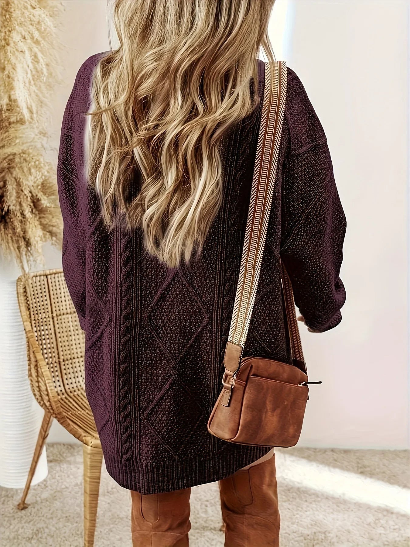 Juliette Women’s Cable Knit Sweater Dress – Cotton-Blend Oversized Jumper
