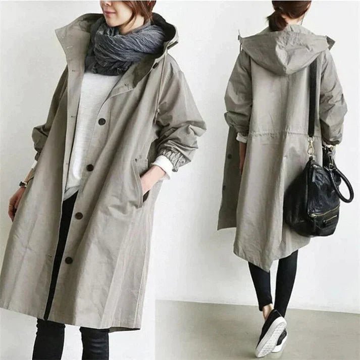 Ivana Women’s Hooded Trench Coat – Elegant Longline Jacket