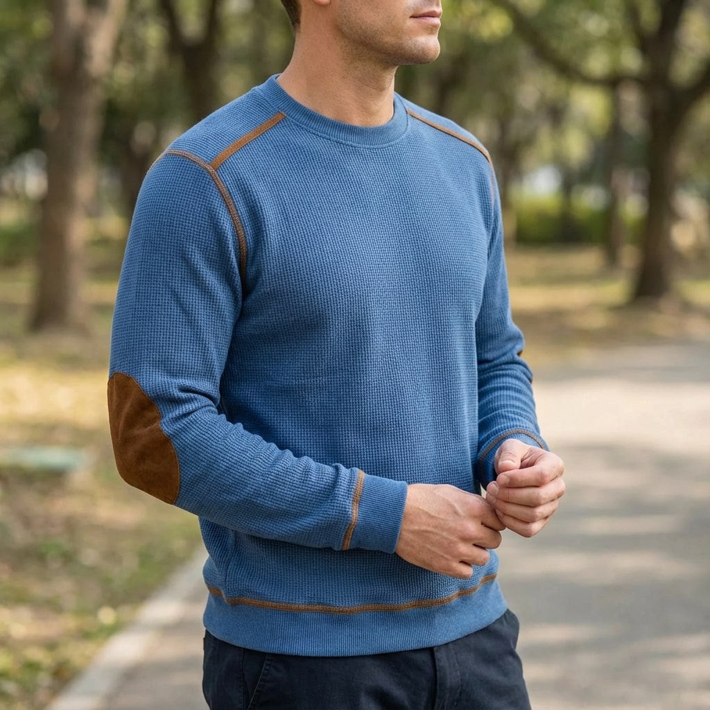 Hilario Men’s Jumper - Reinforced Elbows Waffle Knit Sweater