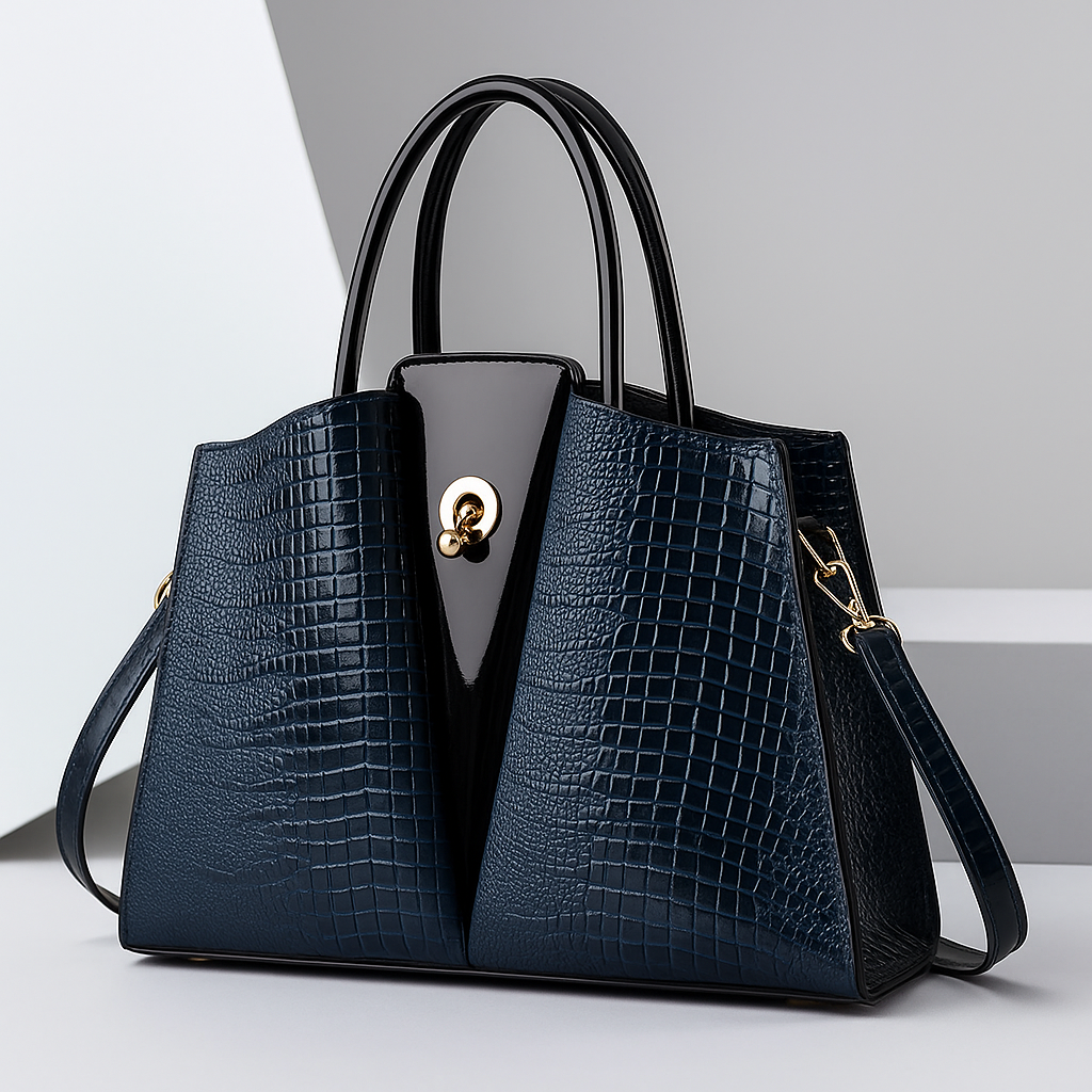 Valencia Women’s Handbag – Croc-Embossed Structured Leather Bag with Twist-Lock