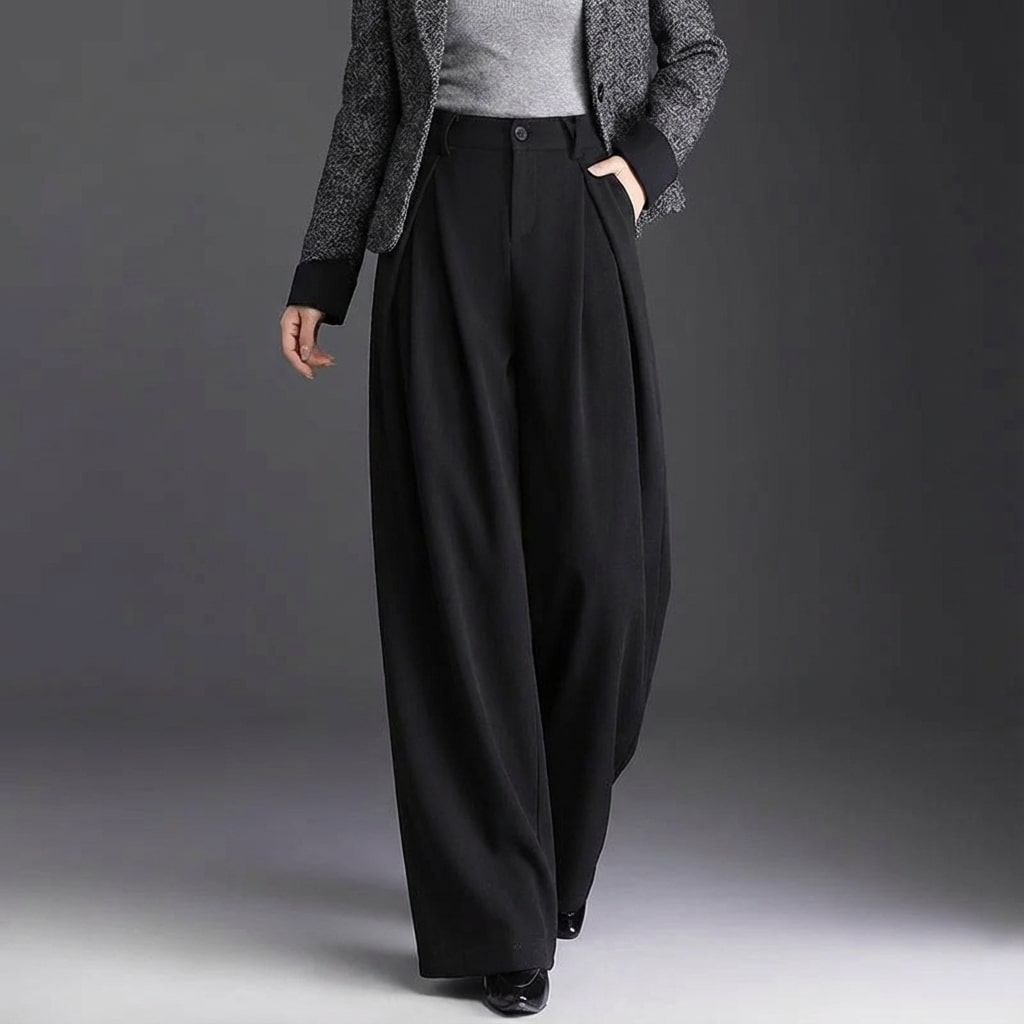 Marseille Women’s Wide-Leg Trousers – Wool-Look Pleated Pants