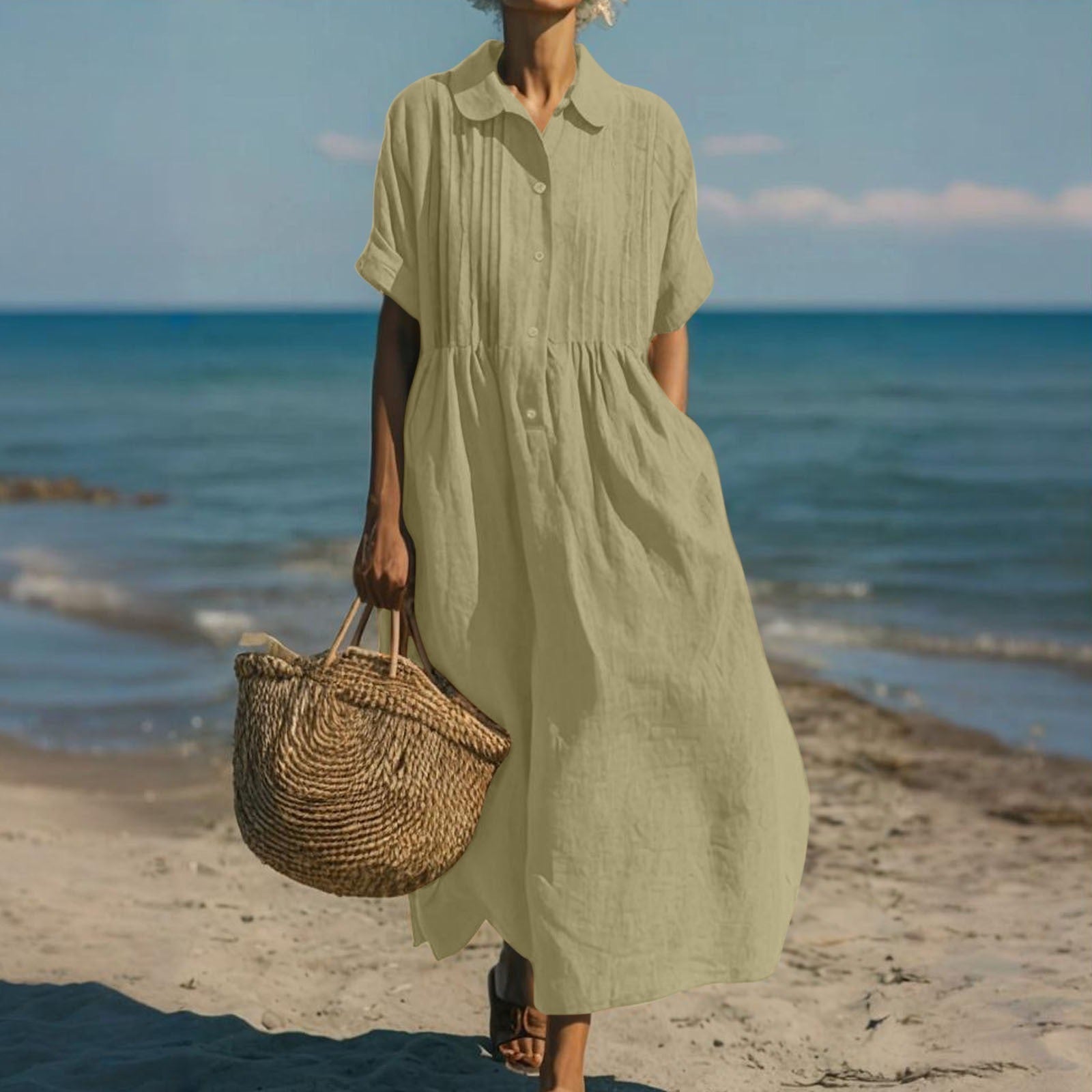 Rowena Breathable Cotton Shirt Midi Dress – Button Front Relaxed Everyday Shirt