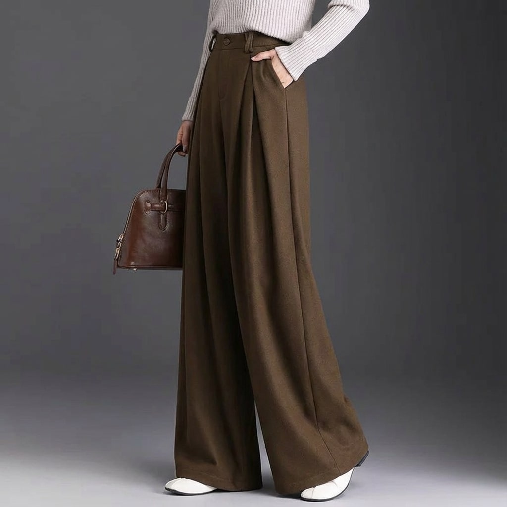 Marseille Women’s Wide-Leg Trousers – Wool-Look Pleated Pants