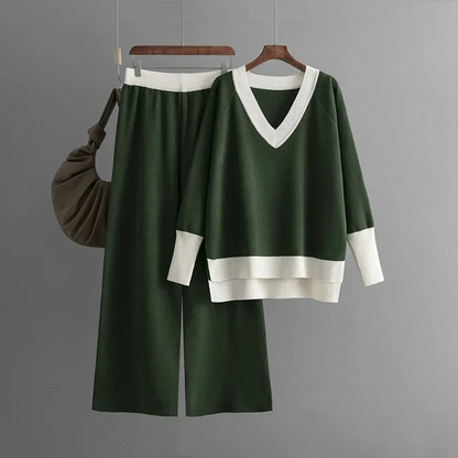 Savina Knit Lounge Set – Heavyweight Knit with Wide-Leg Pants