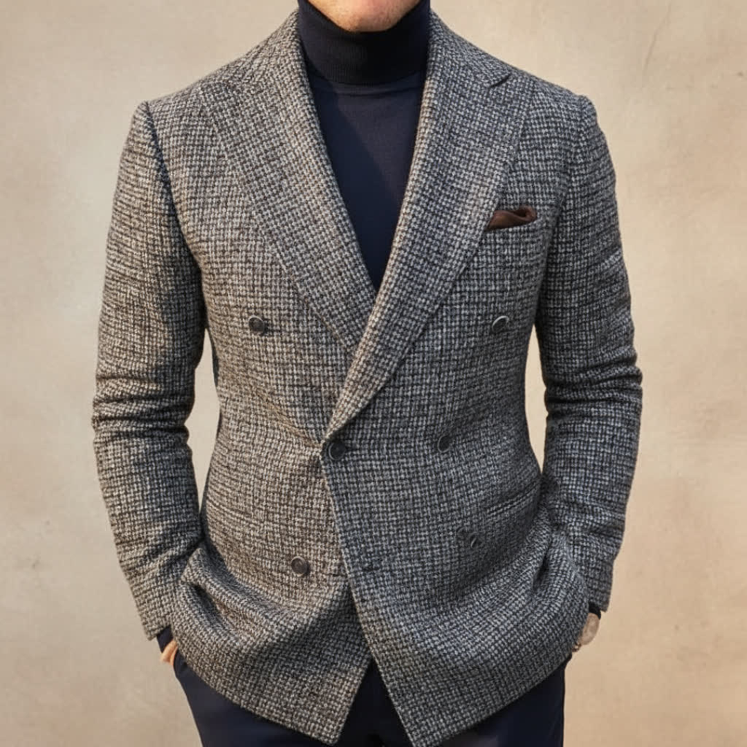 Britton Men’s Tweed Blazer – Double-Breasted Textured Jacket