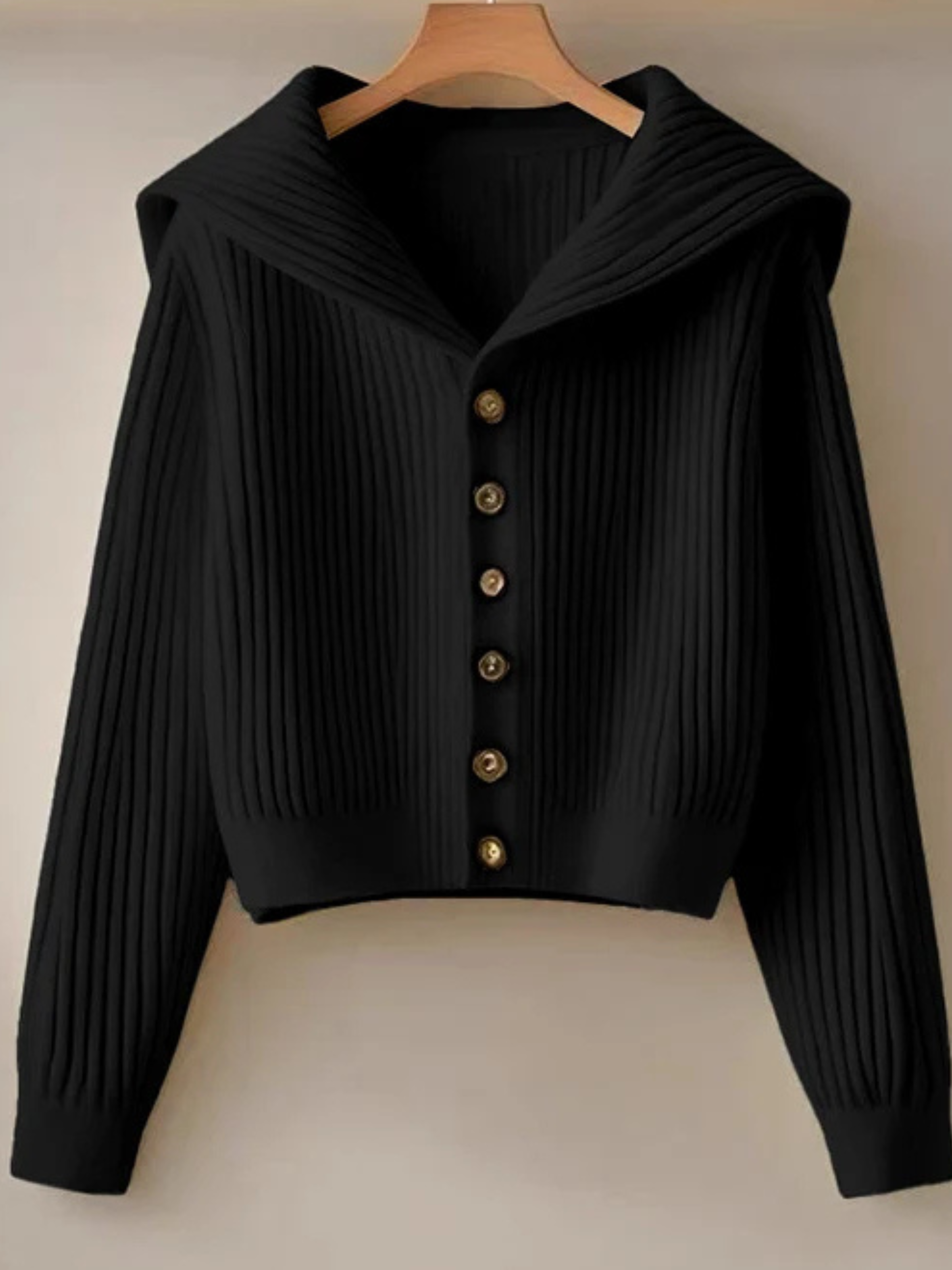 Celina Women’s Rib Knit Cardigan – Cropped Sailor Collar Sweater