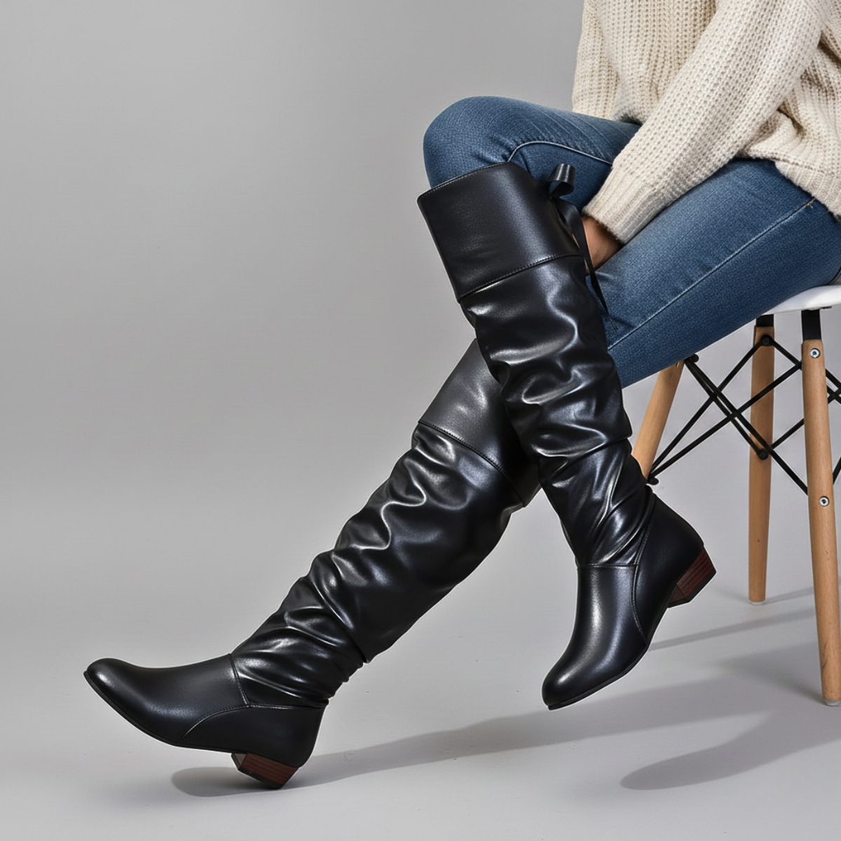 Lydia Women’s Knee High Boots – Smooth Leather with Slouch Design