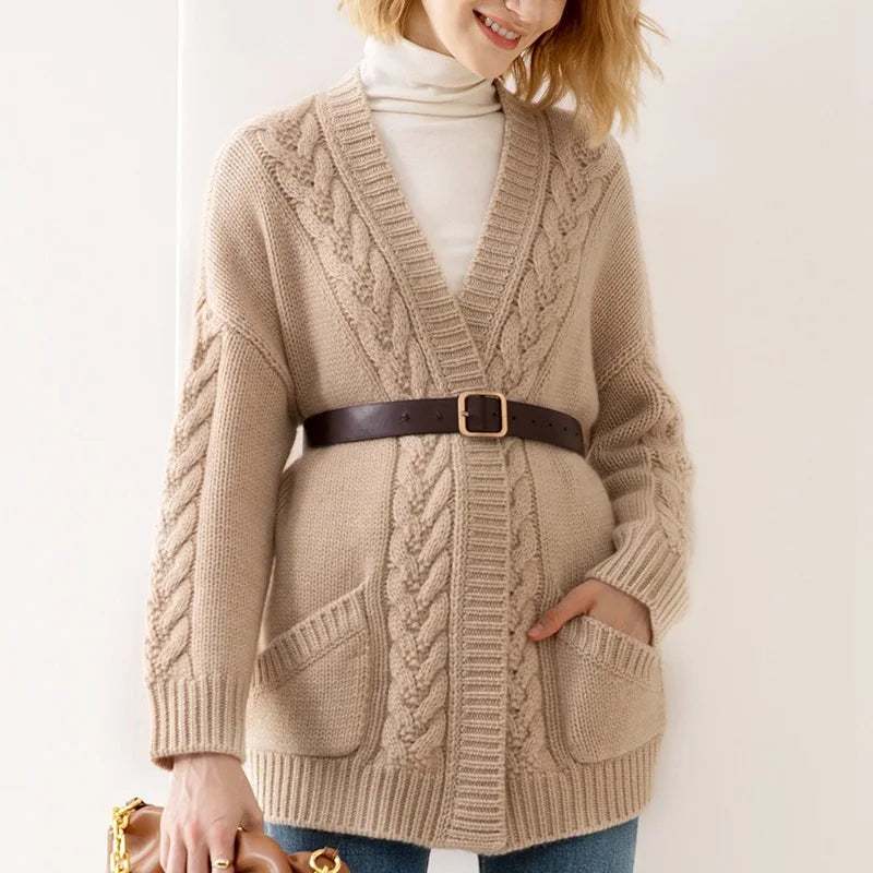Clarita Women’s Cable Knit Cardigan – Chunky Cotton Knit