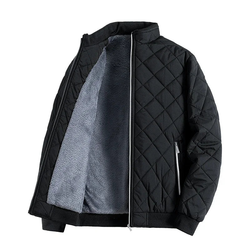 Arnellio Men’s Quilted Jacket – Diamond Stitch Cotton Winter Coat