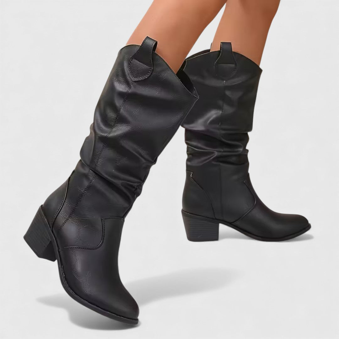 Elowen Women’s Ankle Boots – Western Slip-On Boots with Block Heel