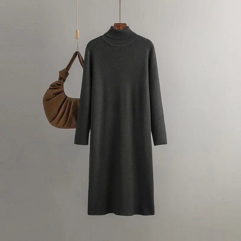 Elena Women's Turtleneck Sweater Dress – Premium Cotton-Blend Maxi Dress