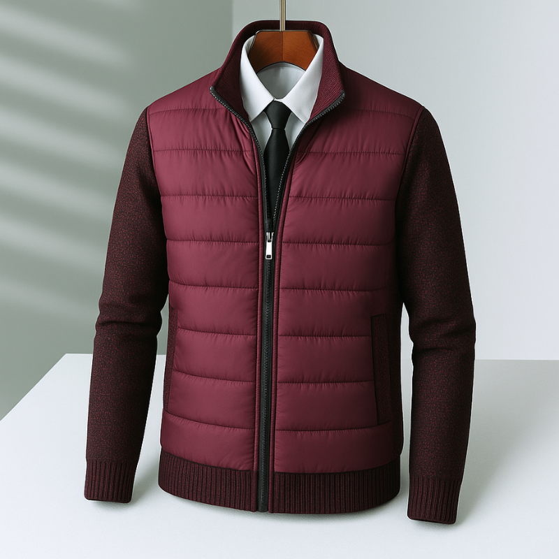 Rico Bennett Men’s Quilted Jacket – Cotton Knit Sleeves Winter Jacket