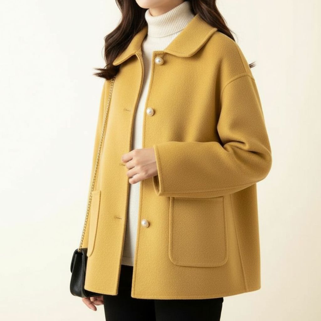 Lucia Women’s Coat – Straight Cut Design with Pearl Button Accents