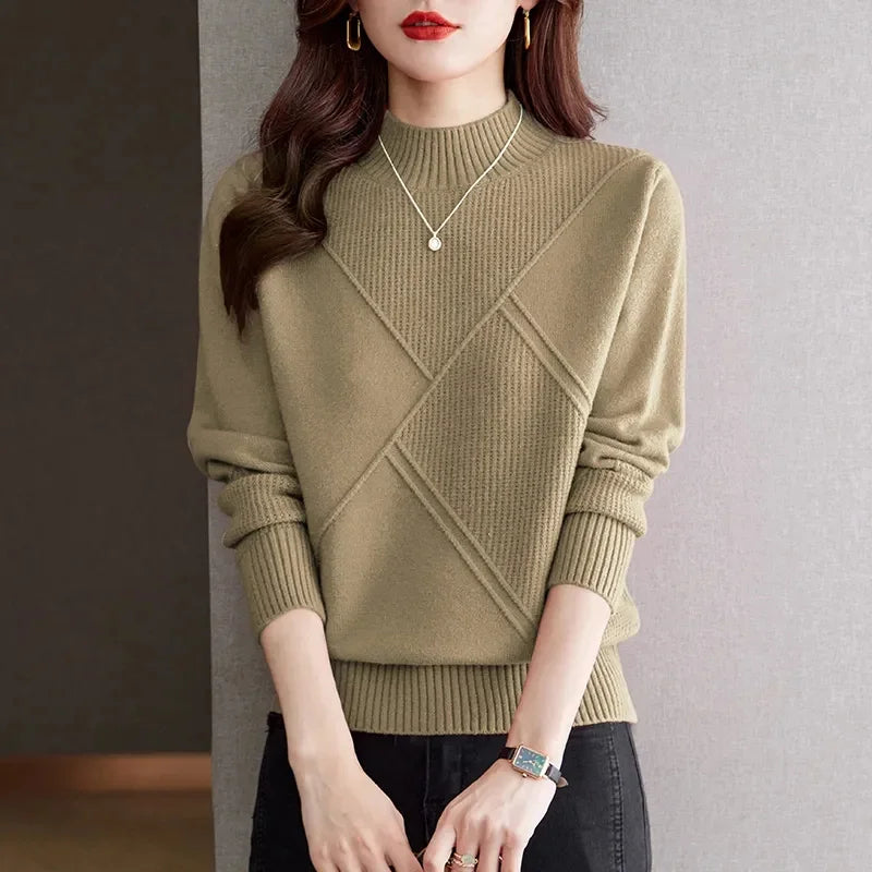 Hailey Women’s Mock Neck Sweater – Ribbed Knit Cotton-Blend Pullover