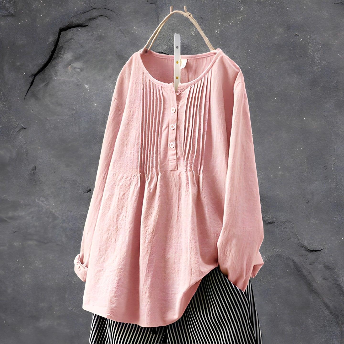 Aria Women’s Long Sleeve Blouse – Cotton Linen Pleated Top