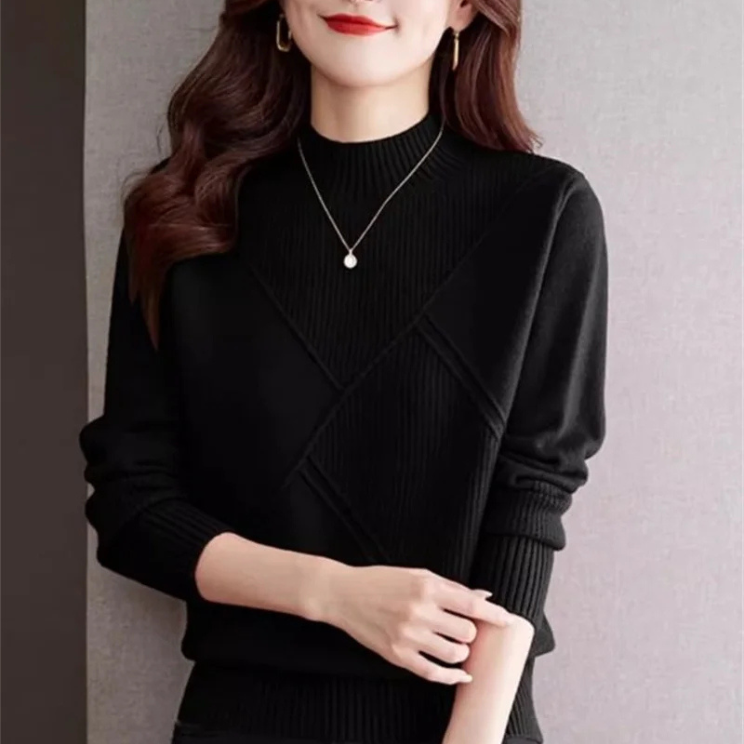 Hailey Women’s Mock Neck Sweater – Ribbed Knit Cotton-Blend Pullover