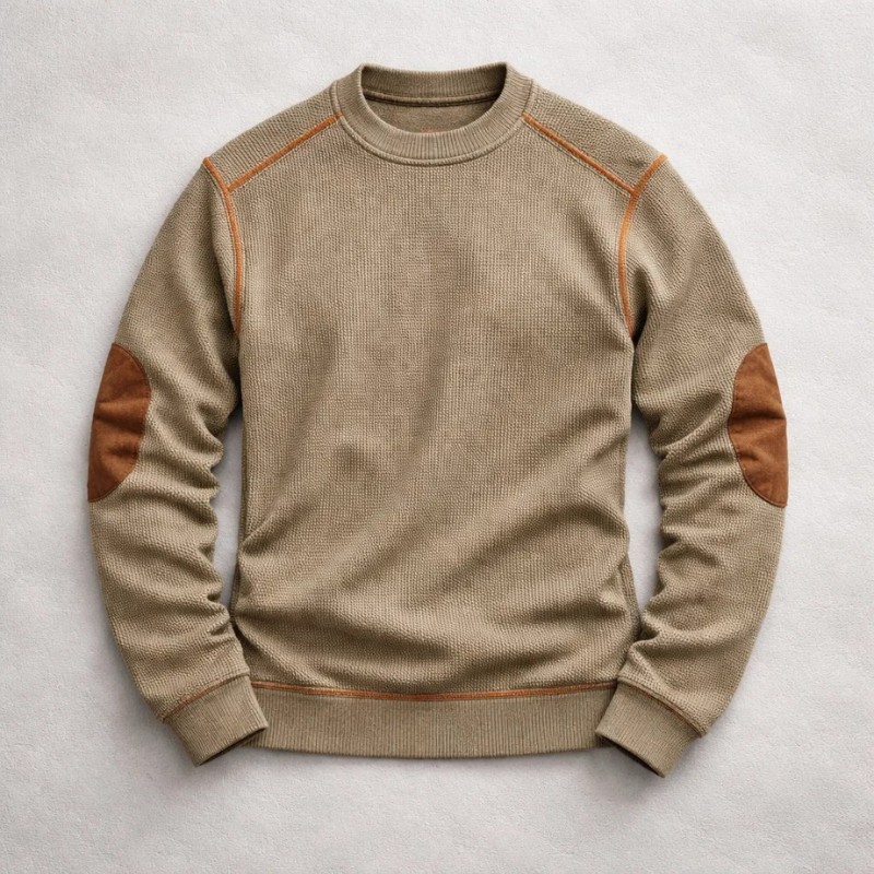 Hilario Men’s Jumper - Reinforced Elbows Waffle Knit Sweater
