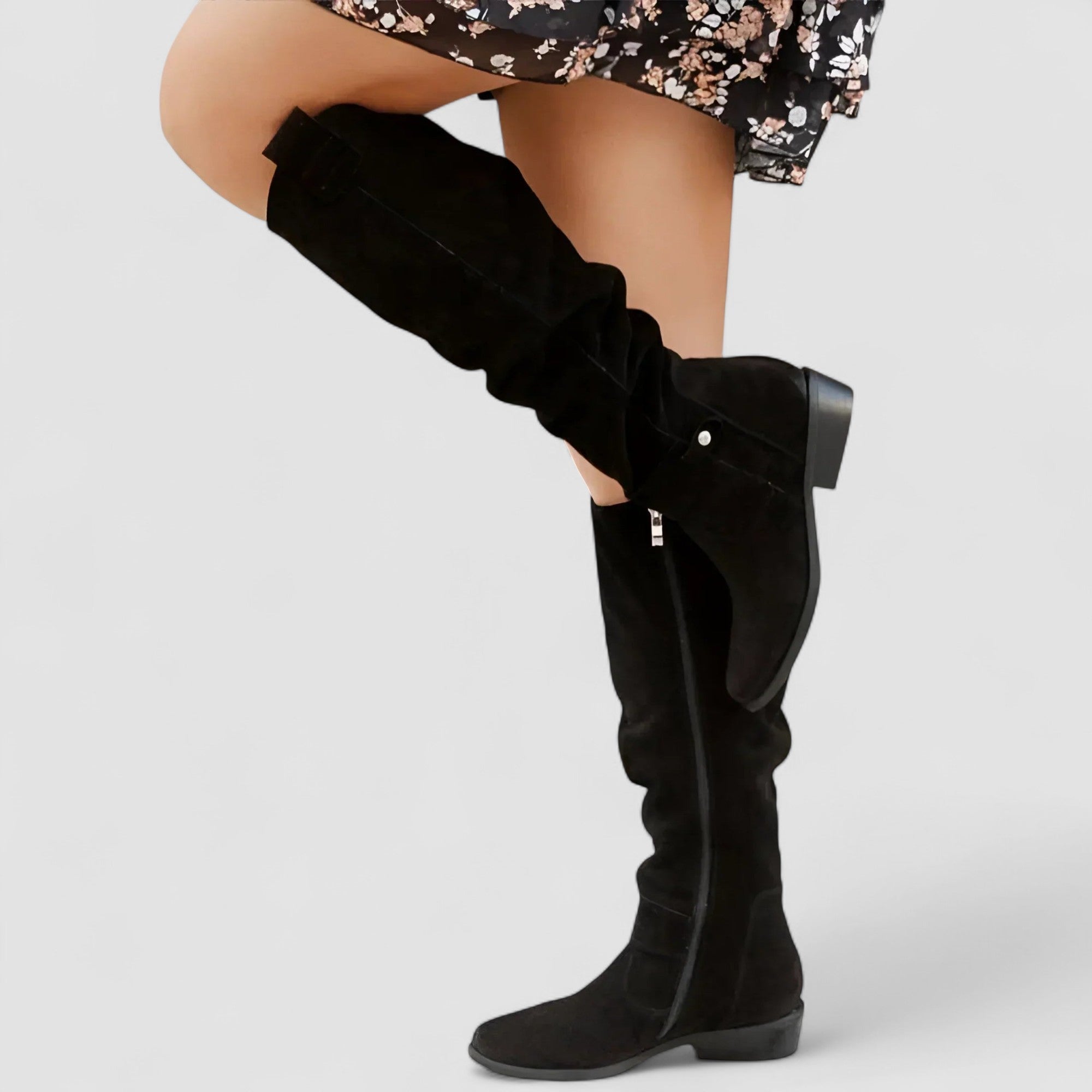 Mirella Women’s Tall Boots – Side Zip Low Heel Design