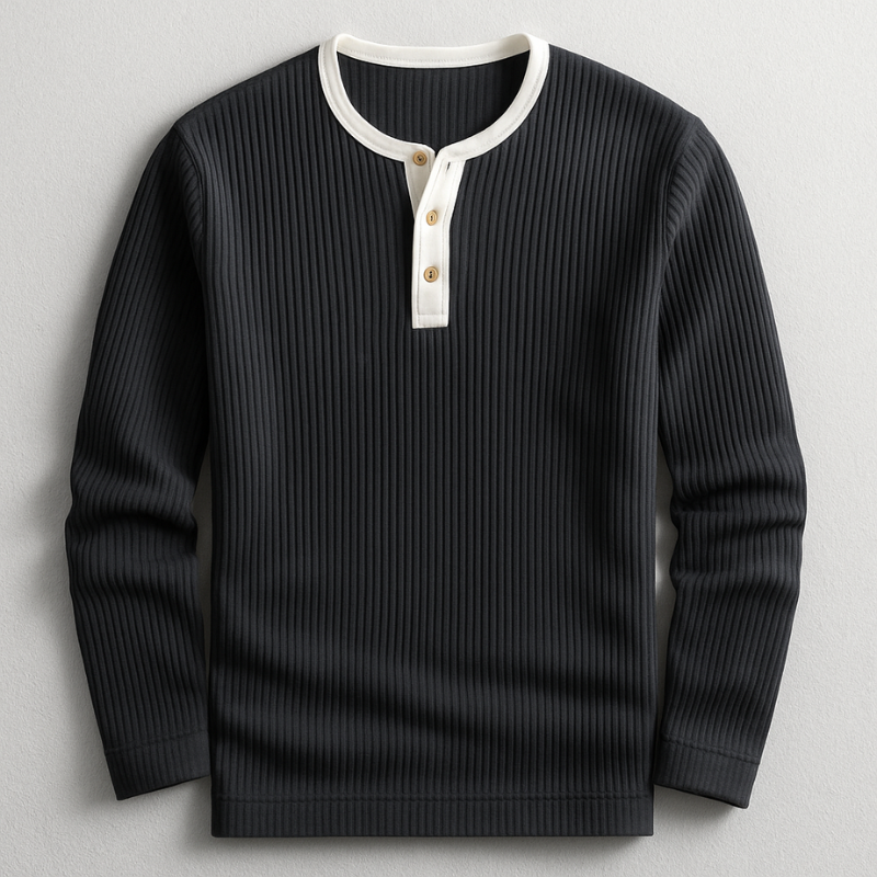 Hugo Men’s Henley Long Sleeve Shirt – Waffle-Knit Tailored Fit Pullover