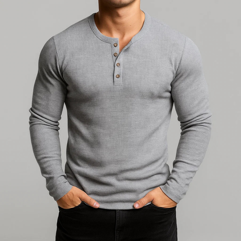 Miguel Men’s Long Sleeve Shirt – Breathable Waffle Knit Cotton Henley Pullover
