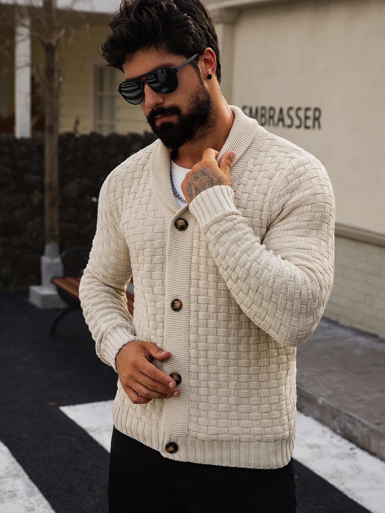 Nolan Men’s Cotton Cardigan – Heavyweight Knit with Shawl Collar