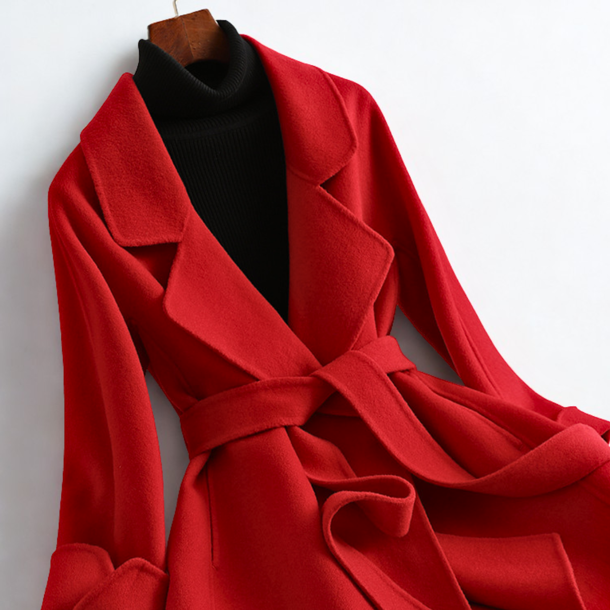 Florian Women’s Wool Blend Coat – Wide Lapel Belted Overcoat