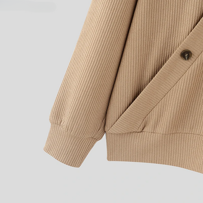 Theo Textured Knit Men’s Cardigan – Asymmetrical Button Closure & Durable Stitching