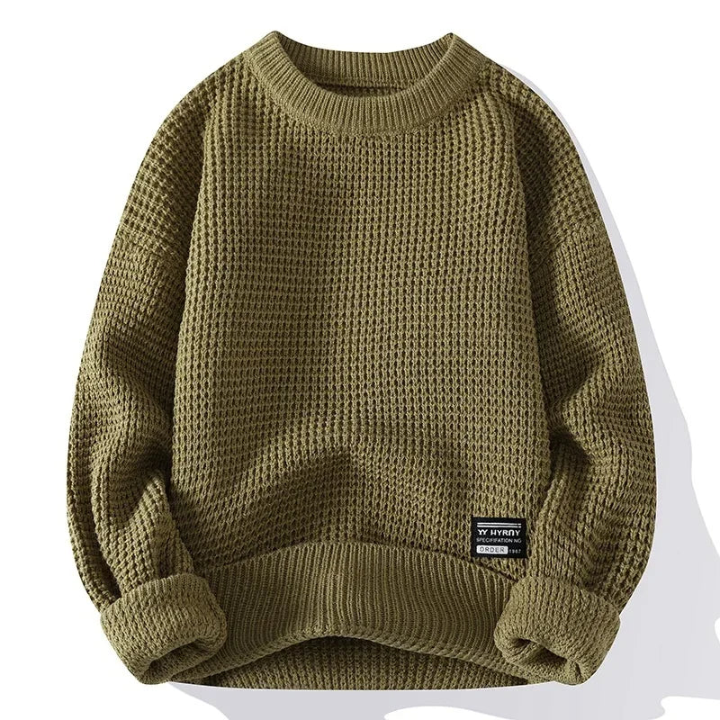 Brisbane Men’s Knit Sweater – Waffle Ribbed Trim Crewneck Sweater