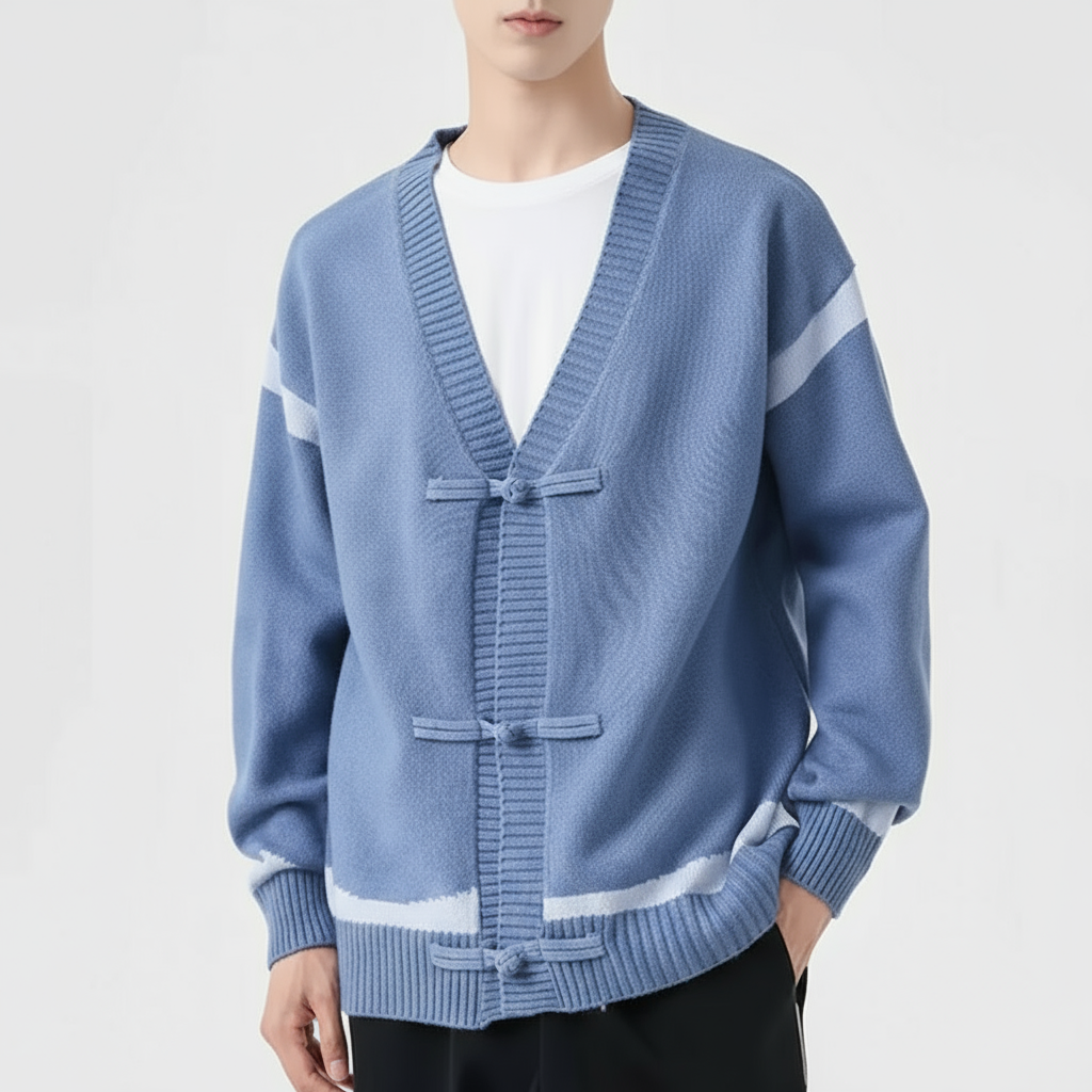 Armano Men’s Wool Cardigan – Contrast Stripe Knit with Toggle Closures