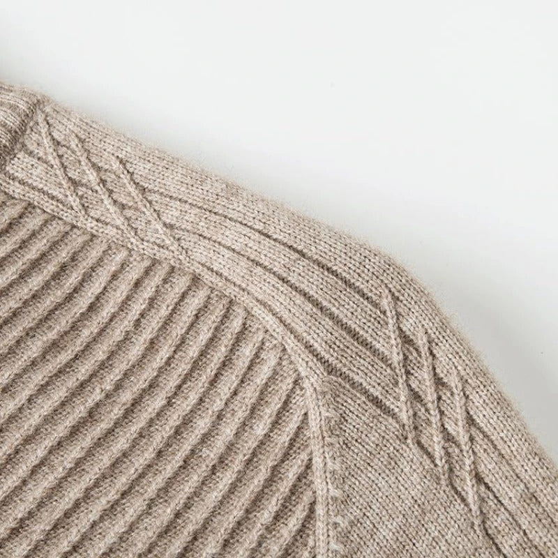 Everett Men’s Ribbed Half-Zip Sweater – Wool Blend with Tailored Fit