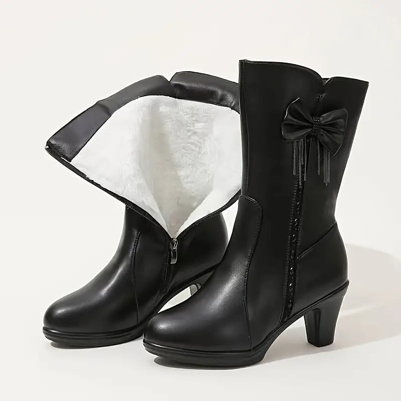 Clarisse Women’s Winter Boots – Mid-Heel Leather Boots with Plush Lining
