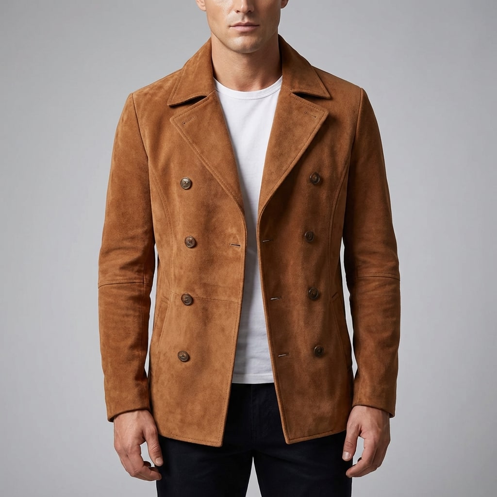 Roderick Men’s Pea Coat – Tailored Suede Jacket