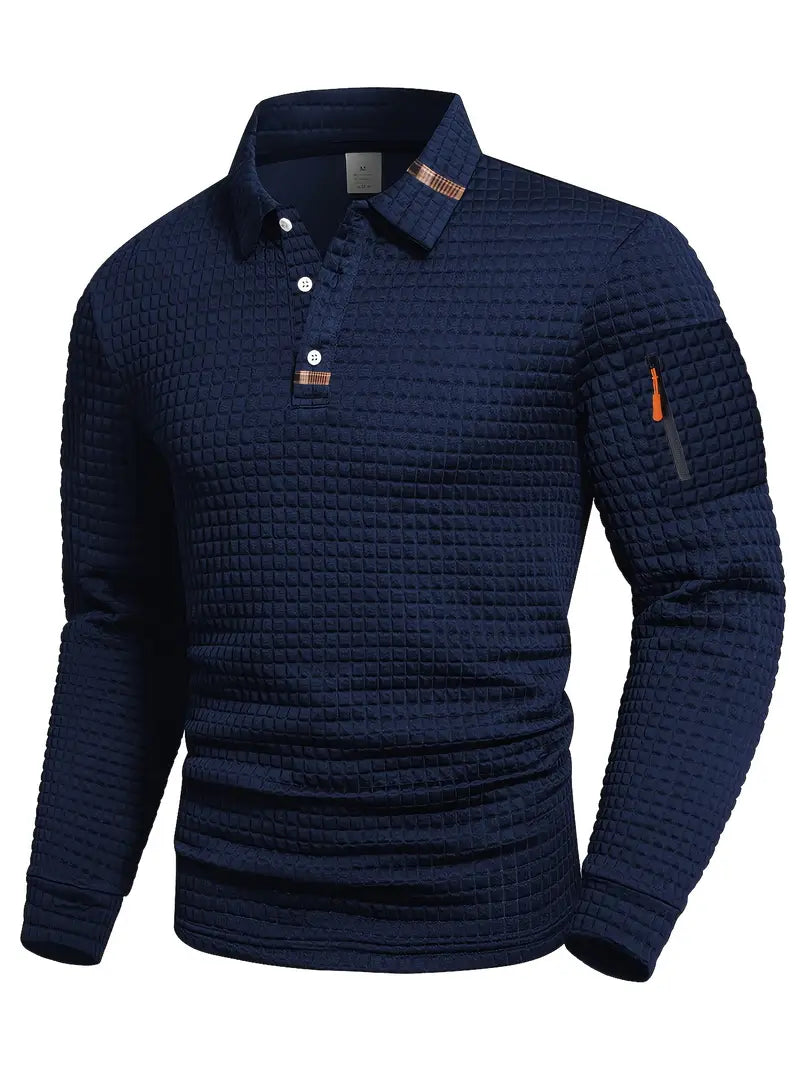 Valenciano Men’s Polo Shirt – Textured Knit Pullover with Zip Sleeves