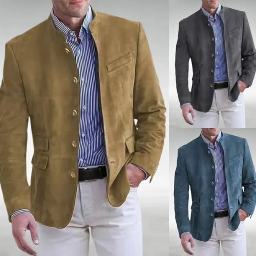Riccardo Men’s Suede Leather Jacket – Slim Fit with Mandarin Collar