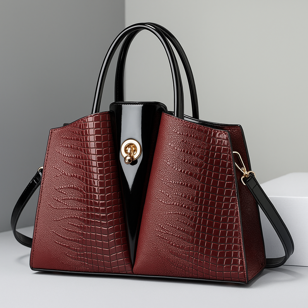 Valencia Women’s Handbag – Croc-Embossed Structured Leather Bag with Twist-Lock