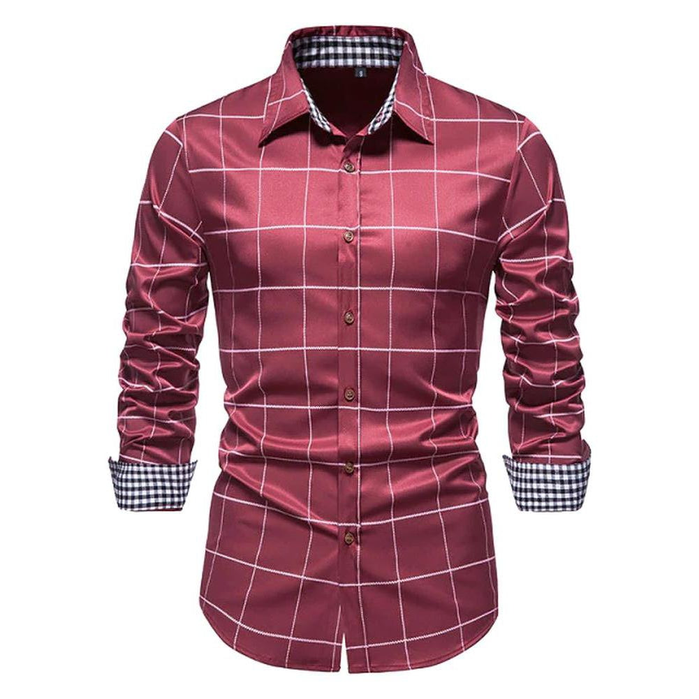 Drillon Men’s Plaid Shirt – Smart-Casual Long Sleeve with Contrast Cuffs