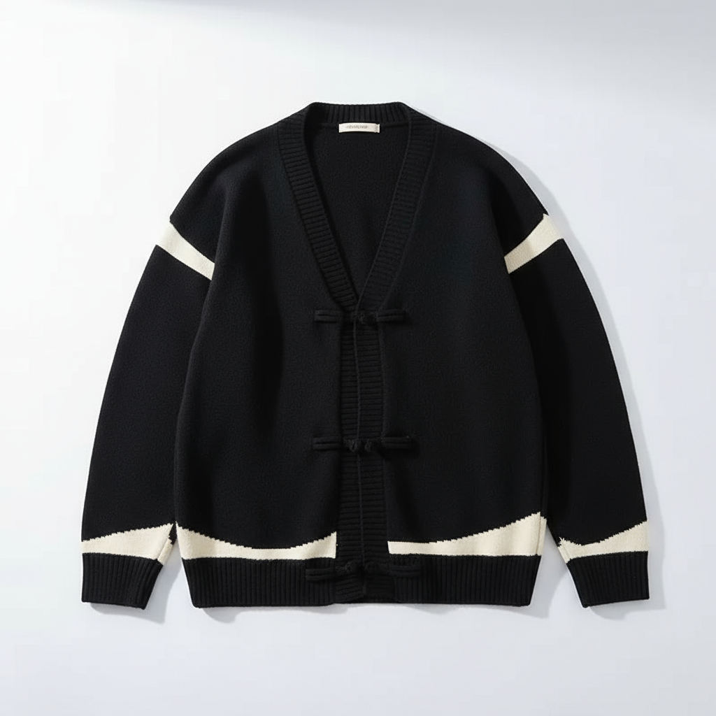 Armano Men’s Wool Cardigan – Contrast Stripe Knit with Toggle Closures