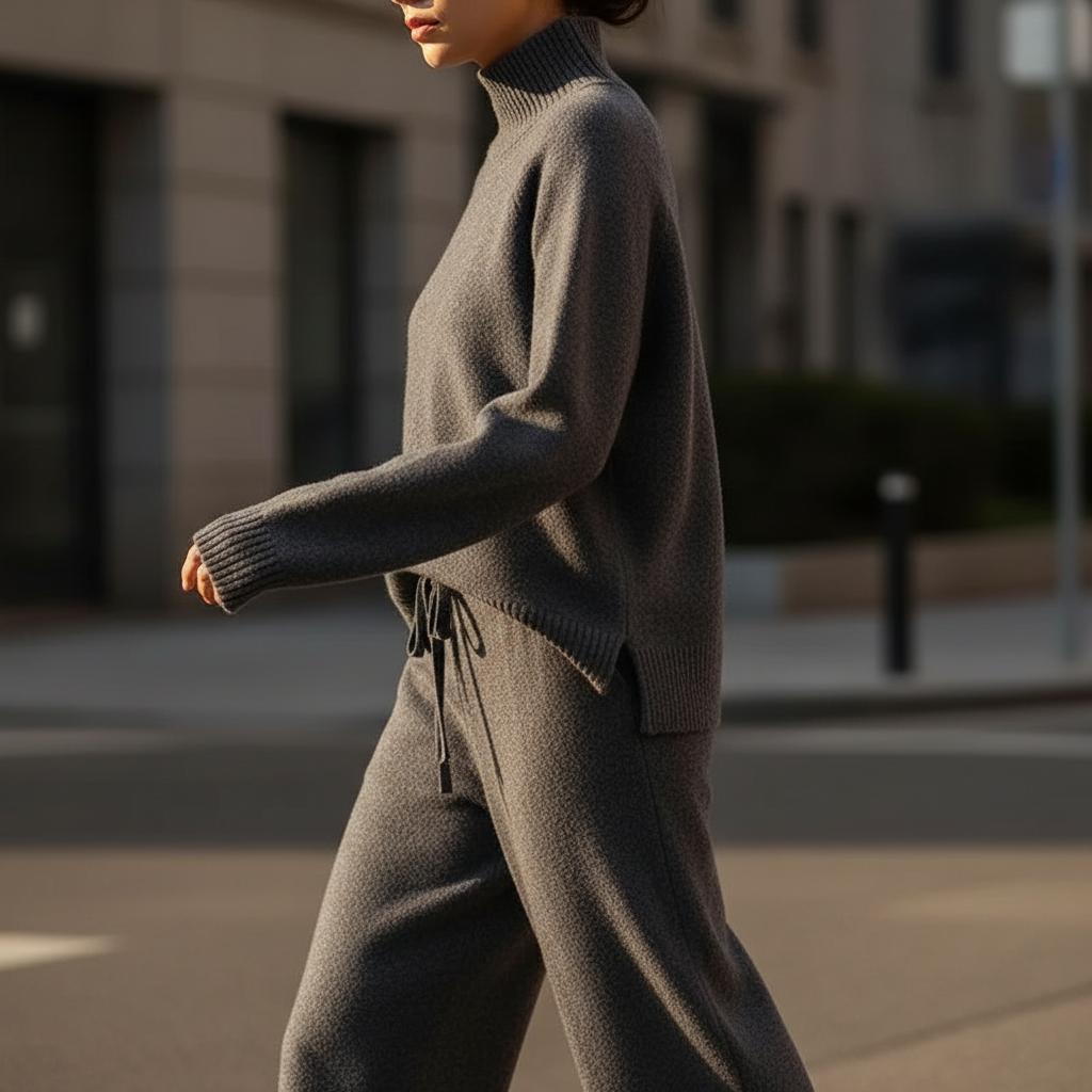Ruffa Women’s Wool Lounge Set – Soft Knit Pullover & Wide-Leg Trousers