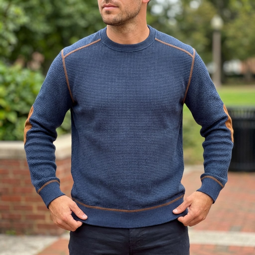 Hilario Men’s Jumper - Reinforced Elbows Waffle Knit Sweater