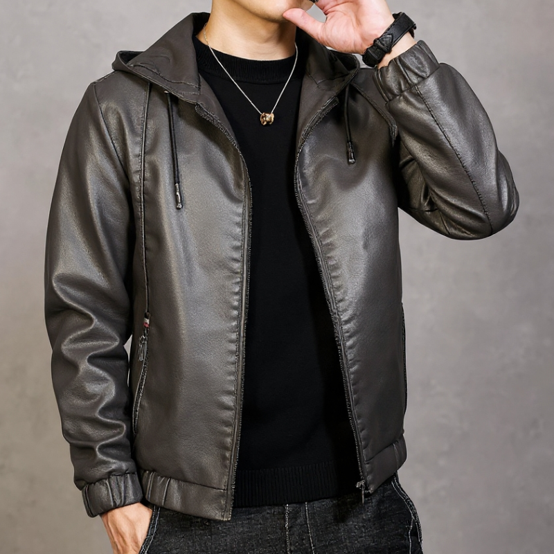 Rodrigo Men’s Leather Jacket – Hooded Zip-Up Casual Jacket