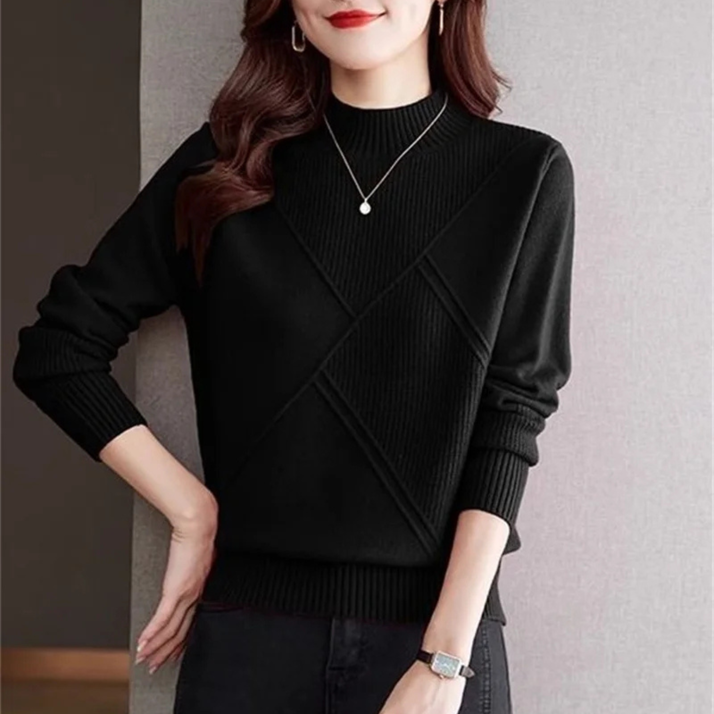 Hailey Women’s Mock Neck Sweater – Ribbed Knit Cotton-Blend Pullover