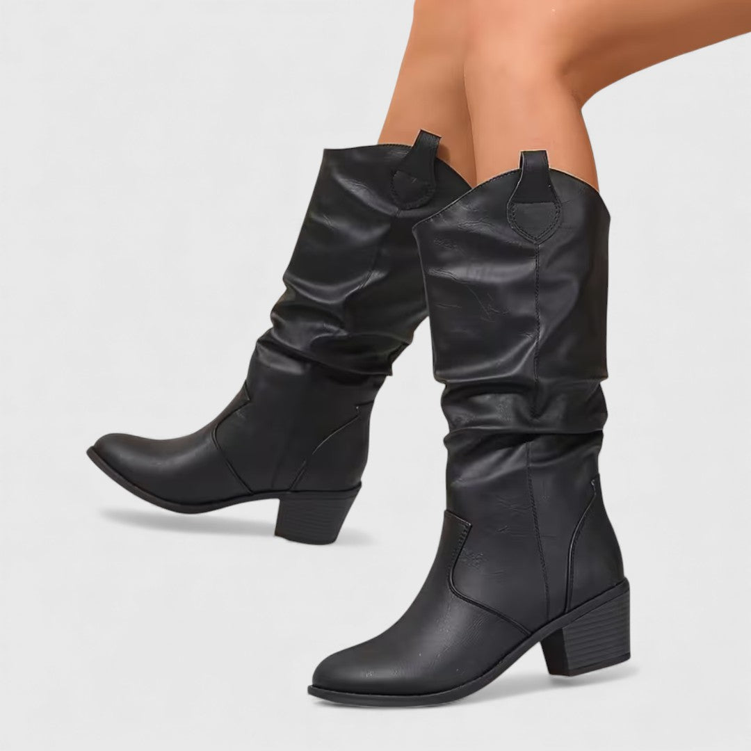 Elowen Women’s Ankle Boots – Western Slip-On Boots with Block Heel