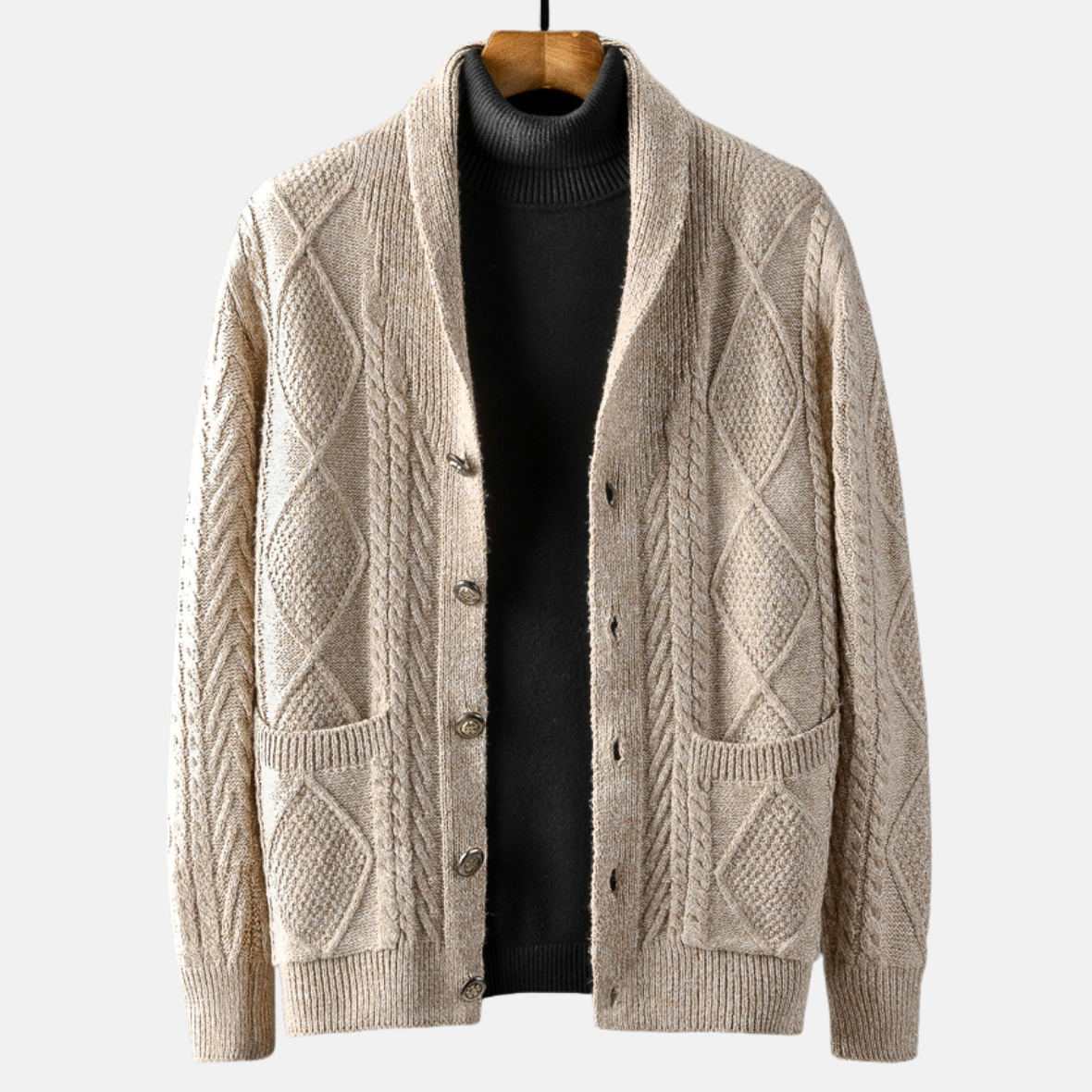 Milano Men’s Knit Cardigan – Chenille Cable Knit Sweater with Dual Pockets