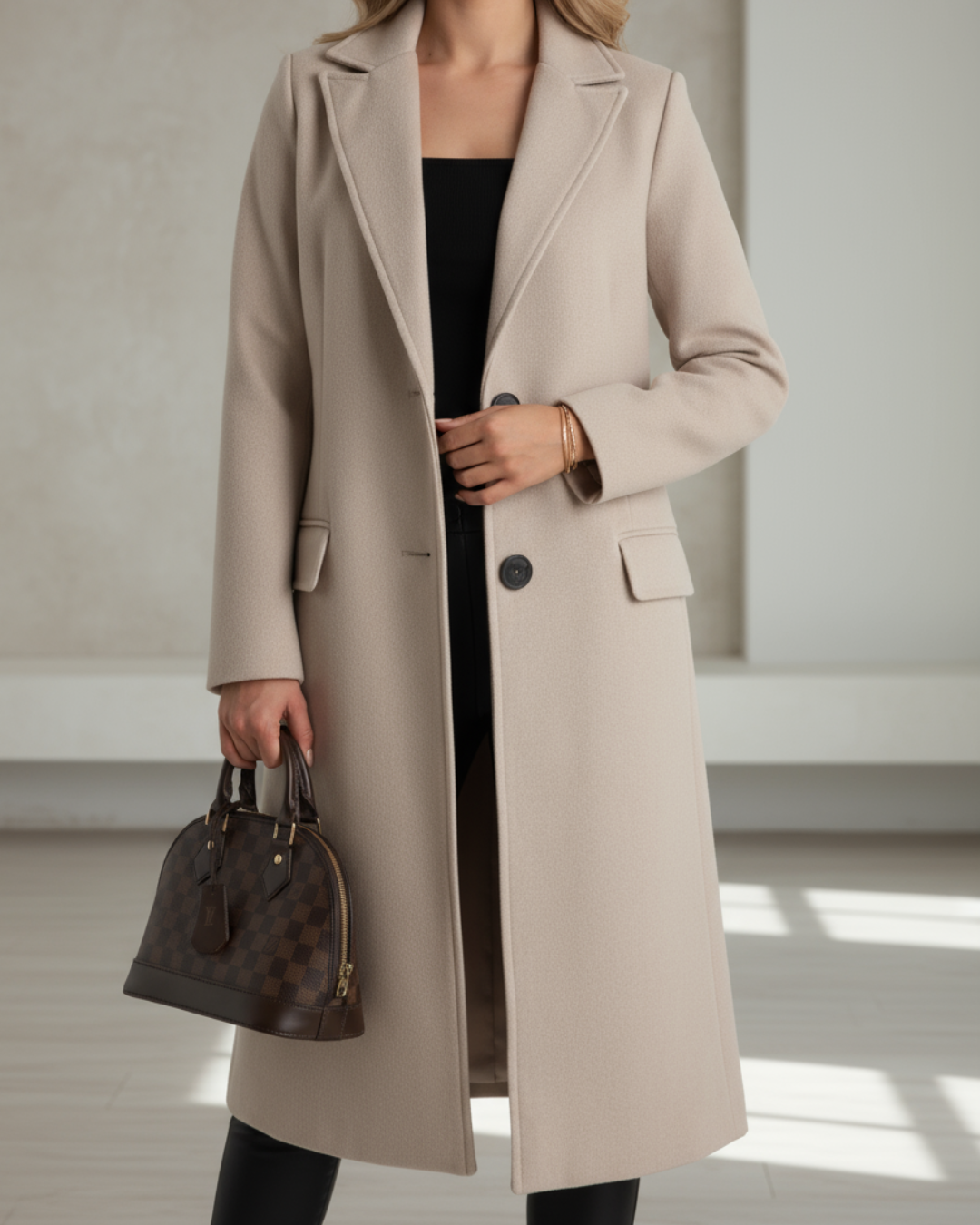 Estrella Women’s Long Coat – Tailored Button-Up Winter Coat