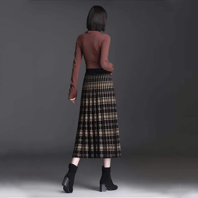 Molina Women's Pleated Midi Skirt – Stretch-Knit Cotton Blend with High-Rise Waistband
