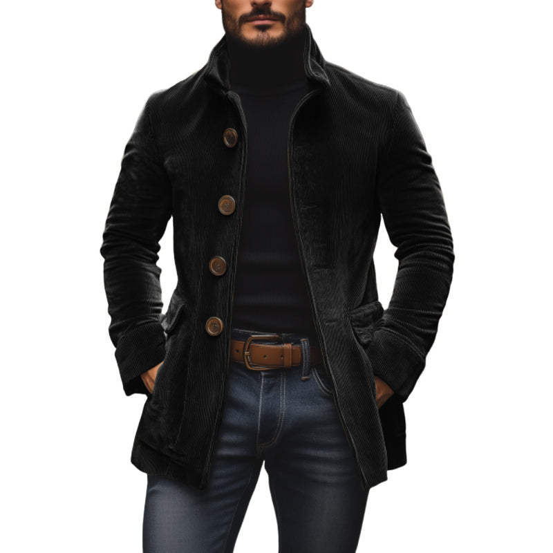 Sebastian Men’s Corduroy Short Coat – Stand Collar Slim Fit Outerwear