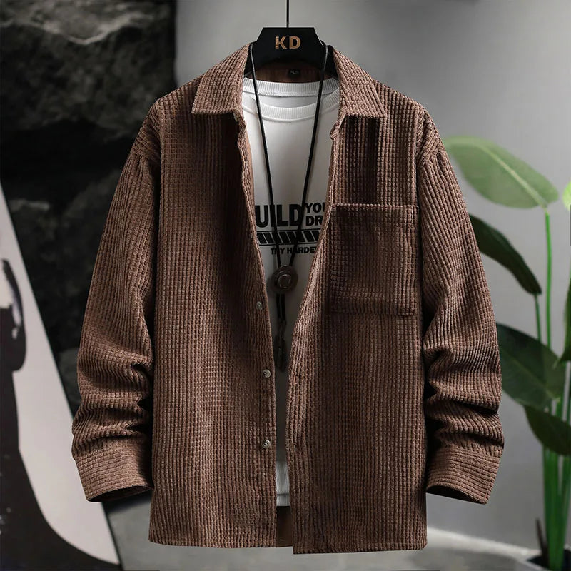 Emilio Men’s Corduroy Overshirt – Button-Up Textured Waffle  Finish