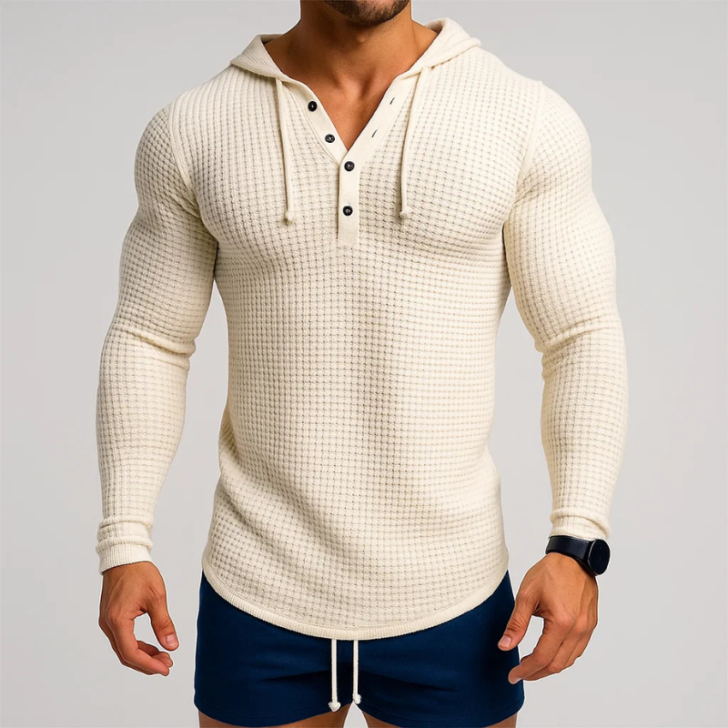 Ricardo Men’s Waffle Hoodie Pullover – Breathable Cotton Knit Sweater